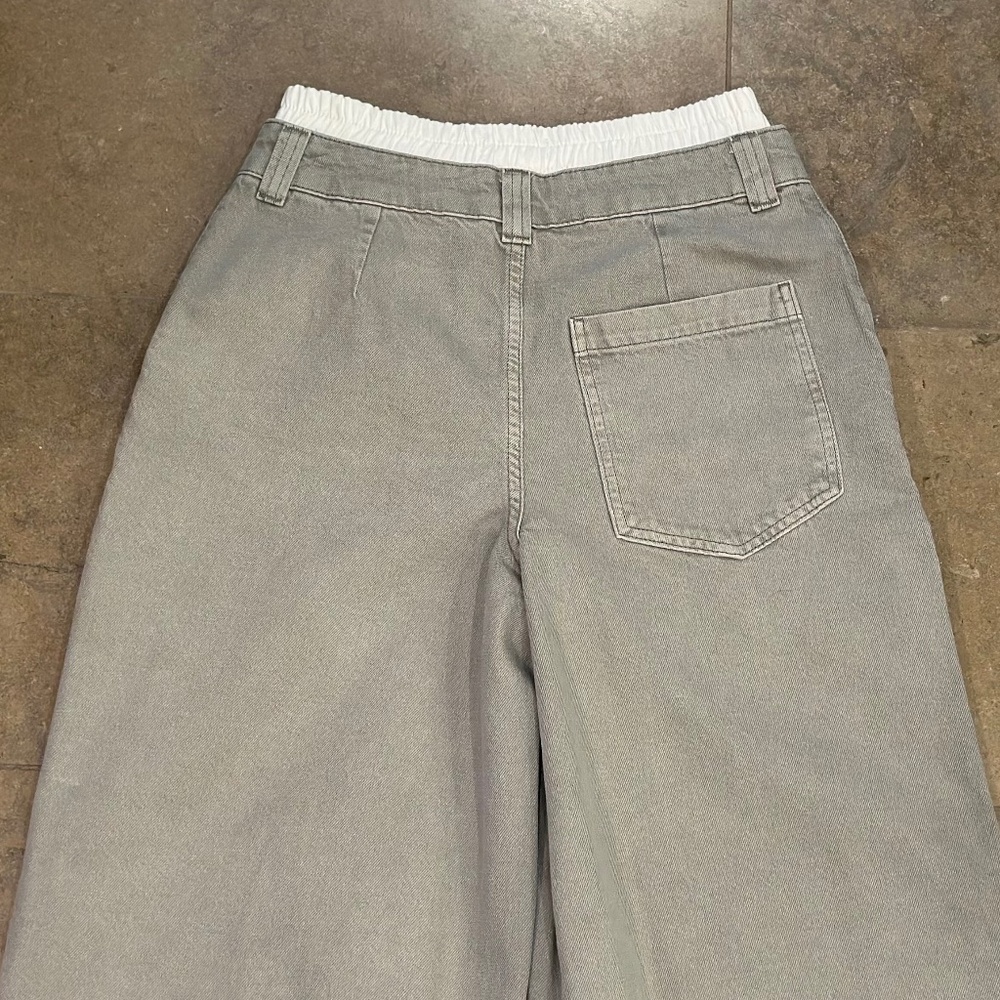 Topshop Boxer Waistband Cotton-Blend Wide-Leg Denim Pants (Grey/White) - Picture 13 of 16